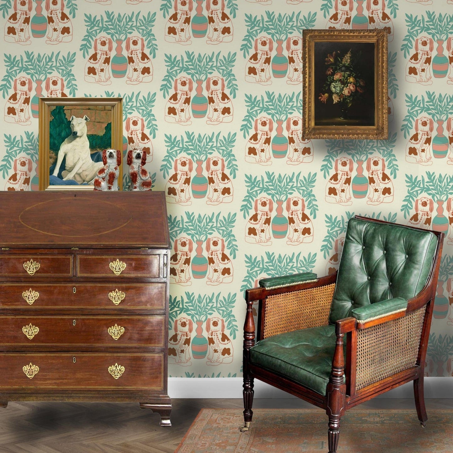 WALLPAPER Pair of Dogs Wallpaper - Vintage Brown