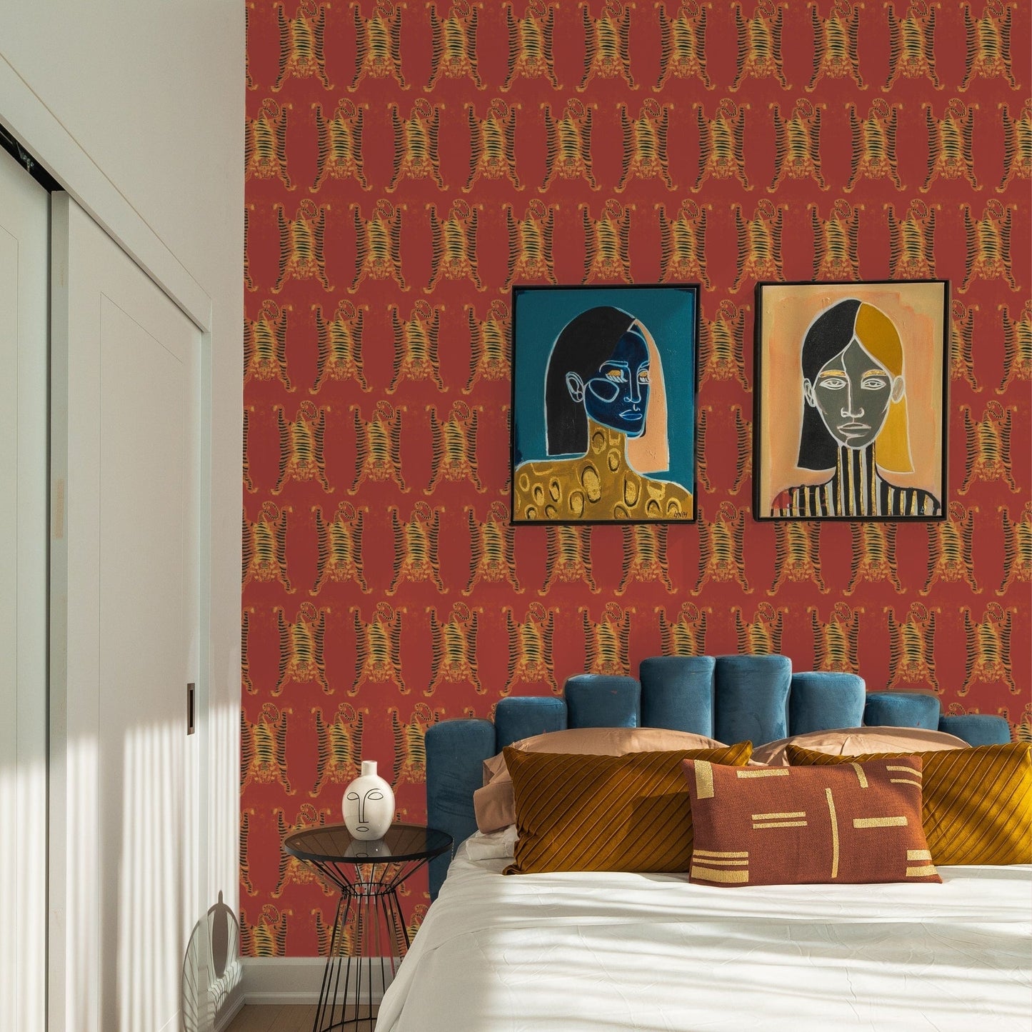 WALLPAPER Tibetan Tiger Wallpaper - Burnt Orange