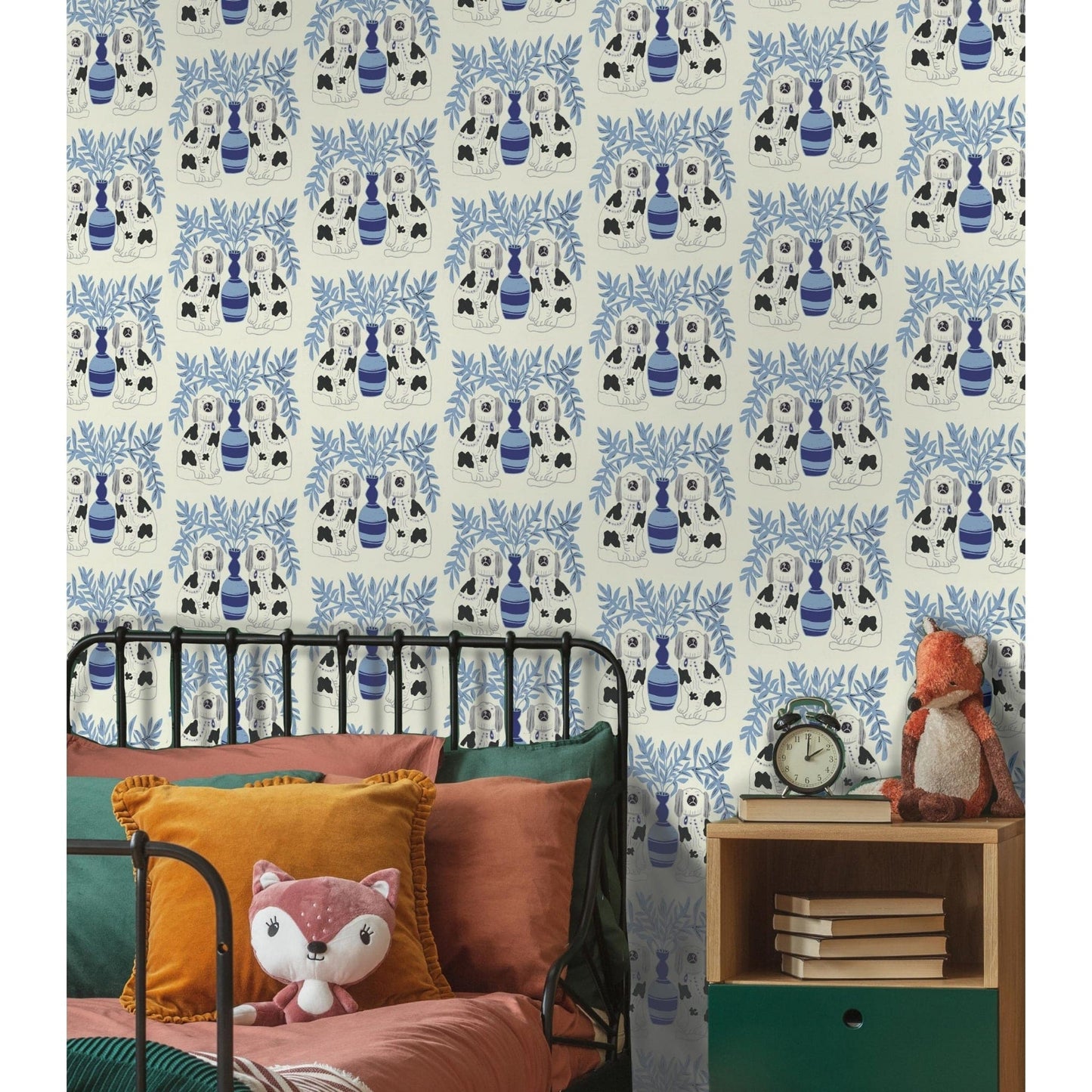 WALLPAPER Pair of Dogs Wallpaper - Delft Blue