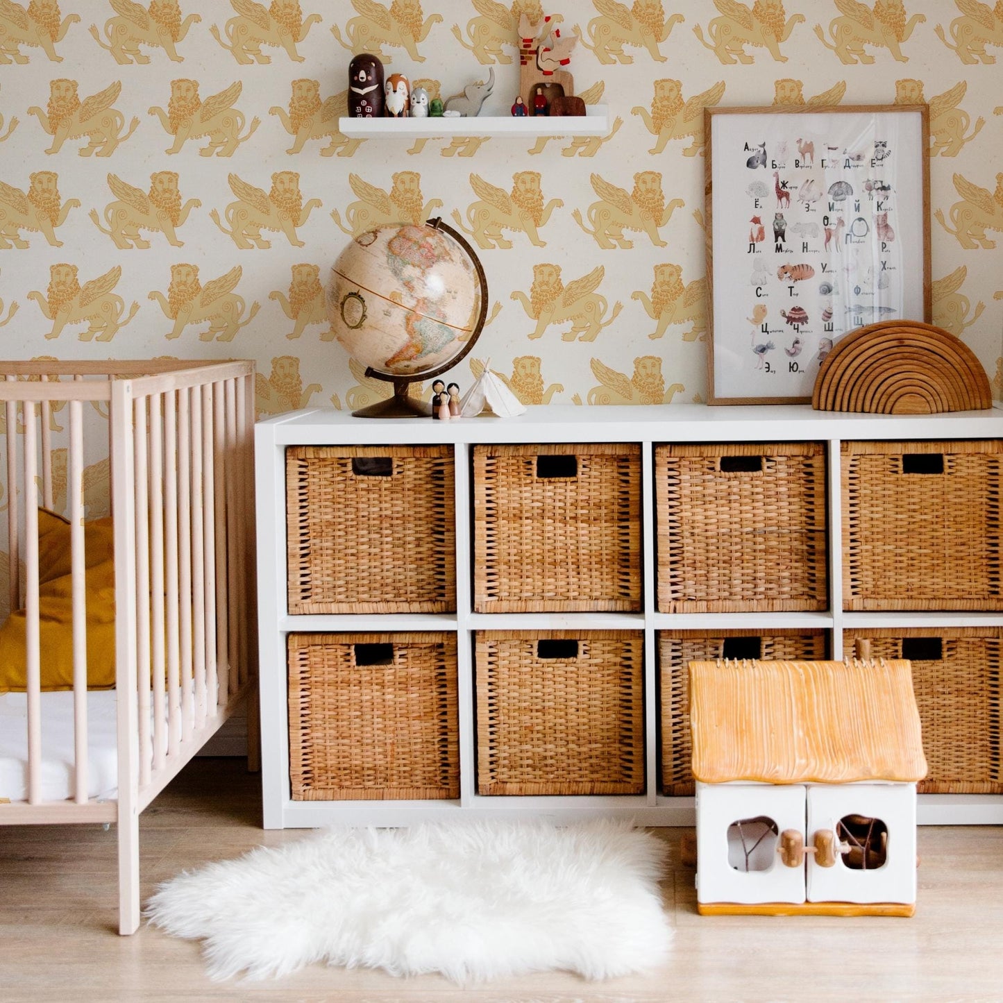 WALLPAPER Winged Lion Wallpaper - Mustard