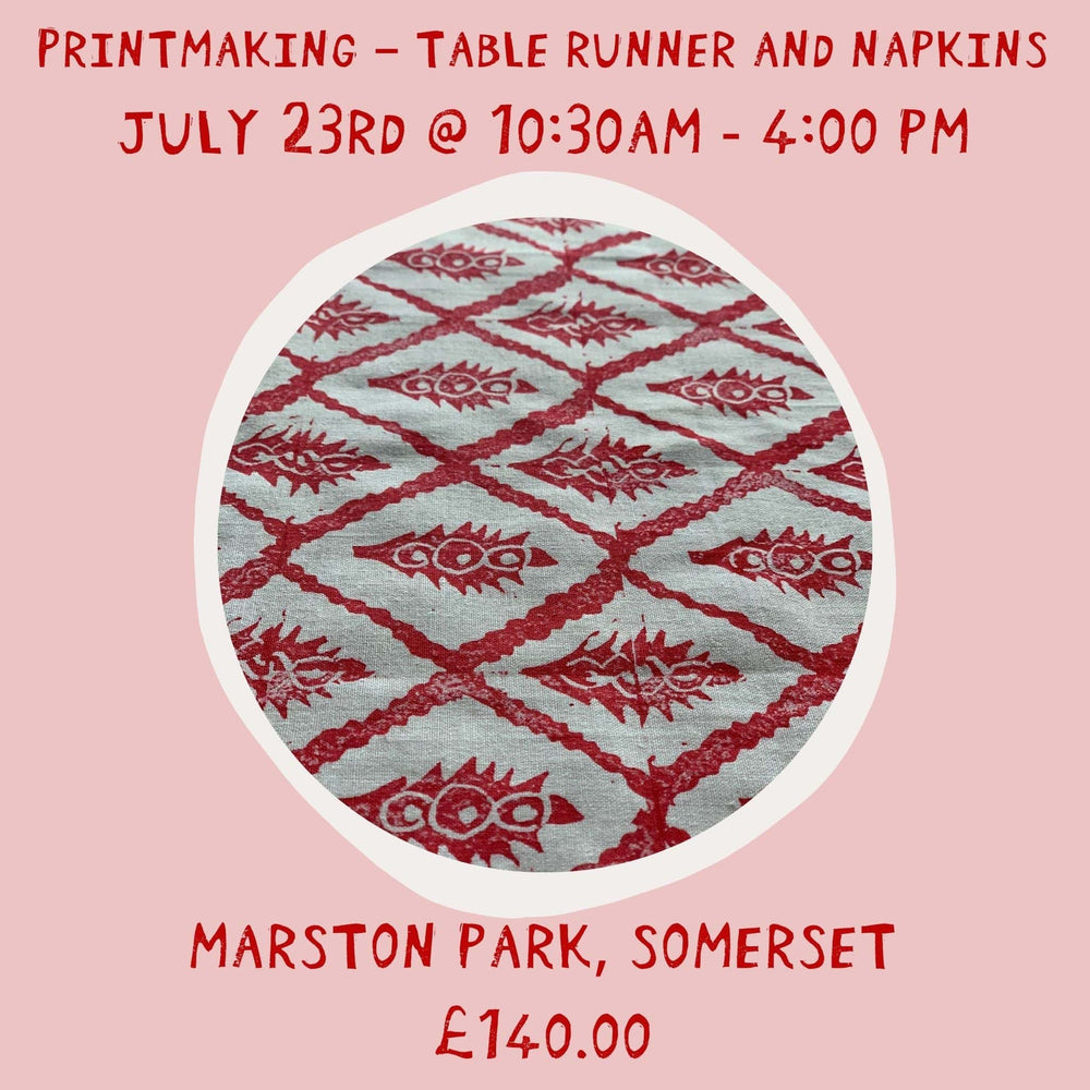 Annika Reed Studio Printmaking Table Runner and Napkins Workshop