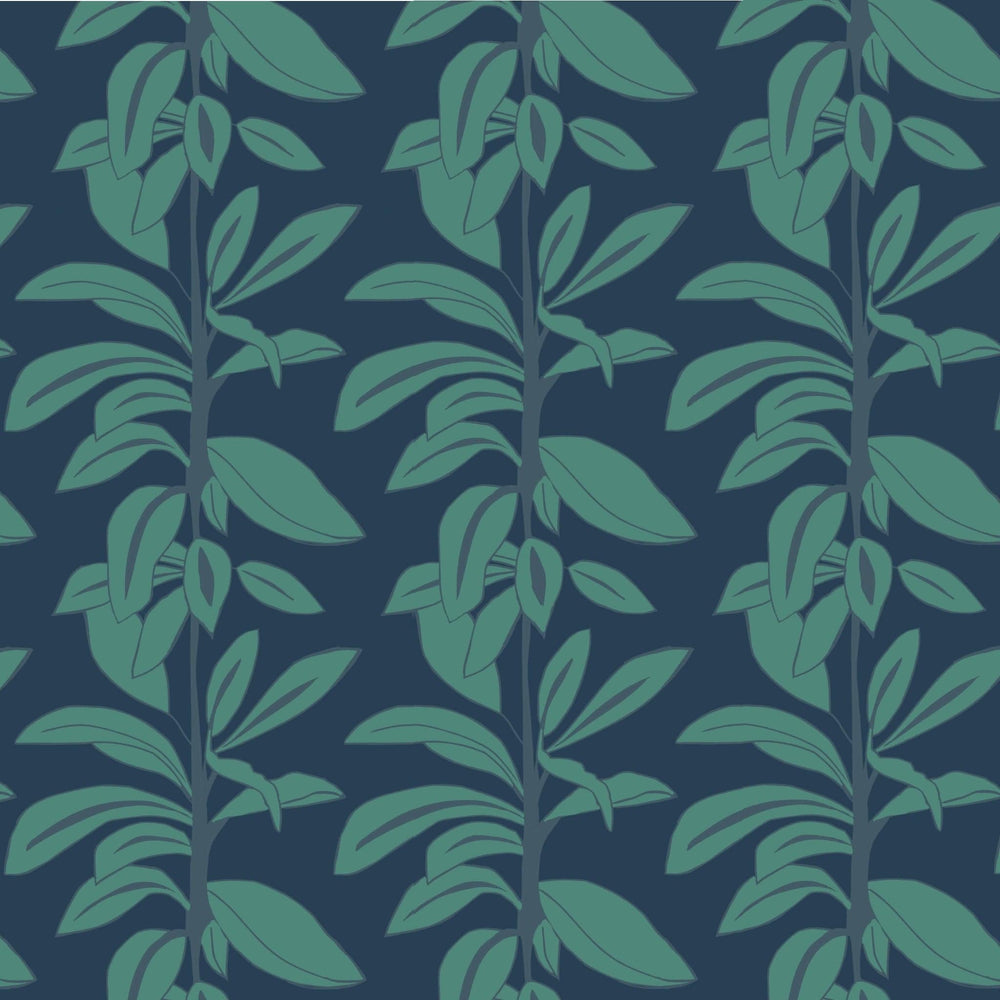 WALLPAPER SAMPLE Leaves at Midnight SAMPLE Rubber Plant - Leaves at Midnight
