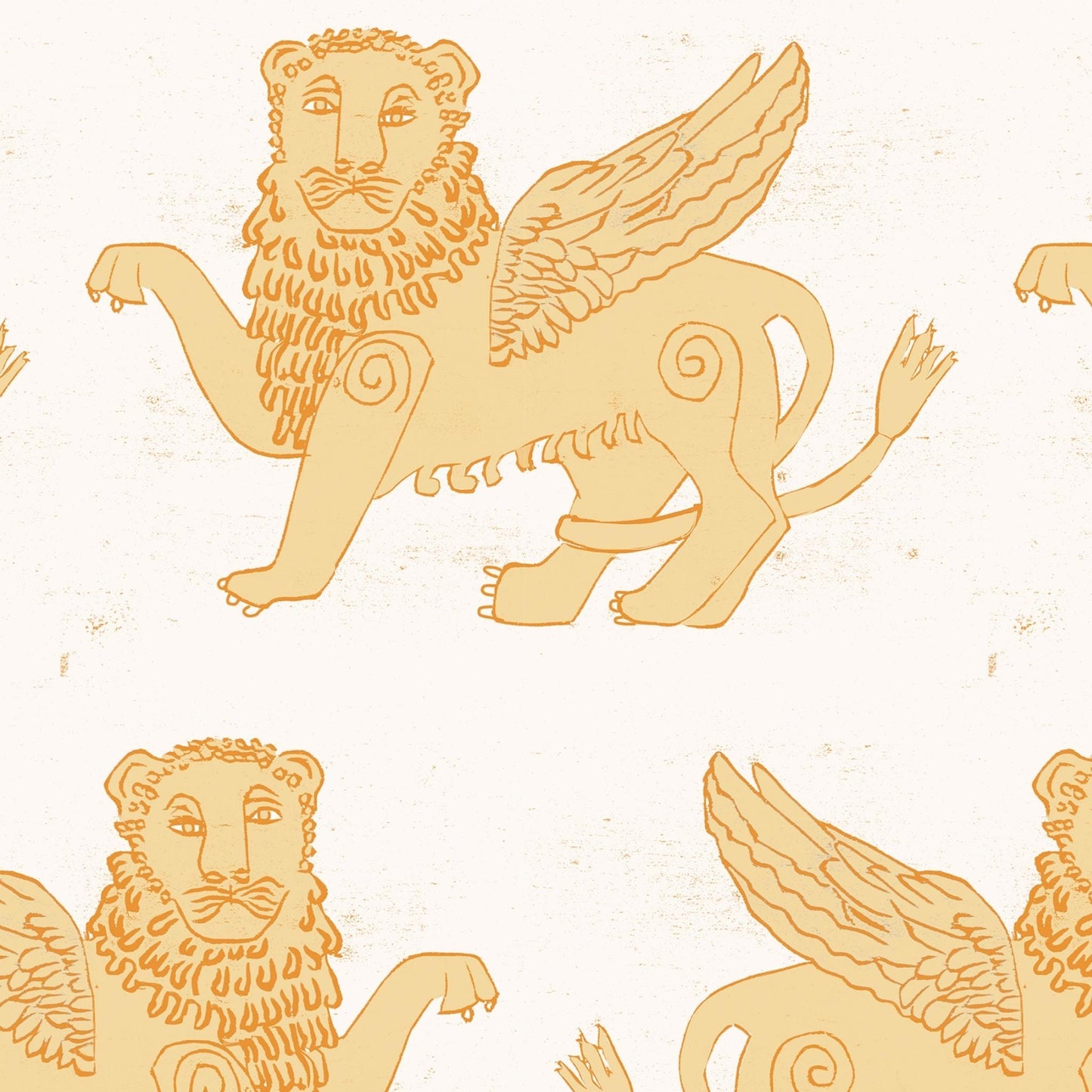 Velvet SAMPLE - Large scale repeat Winged Lion Recycled Velvet - Mustard