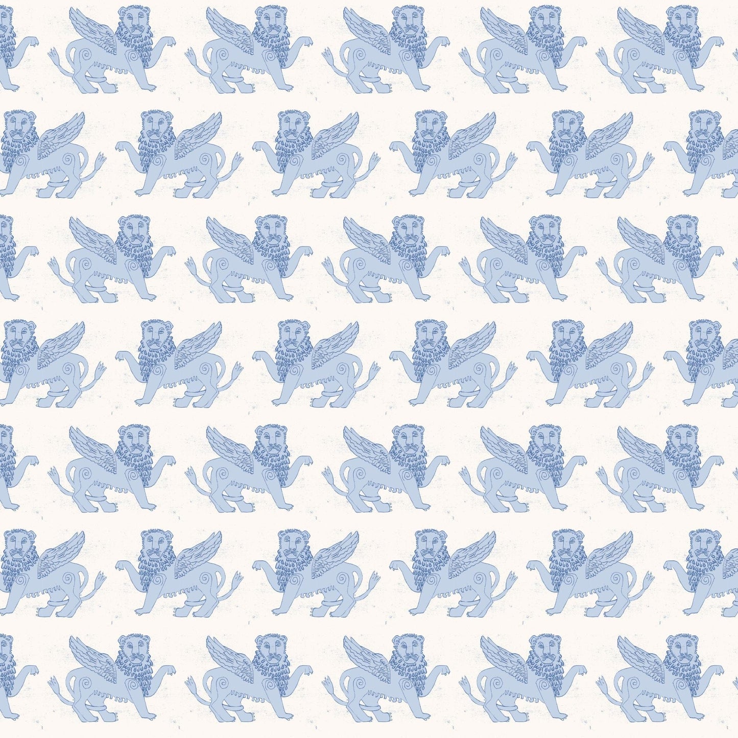 Velvet PER METRE - Large scale repeat Winged Lion Recycled Velvet - Delft Blue