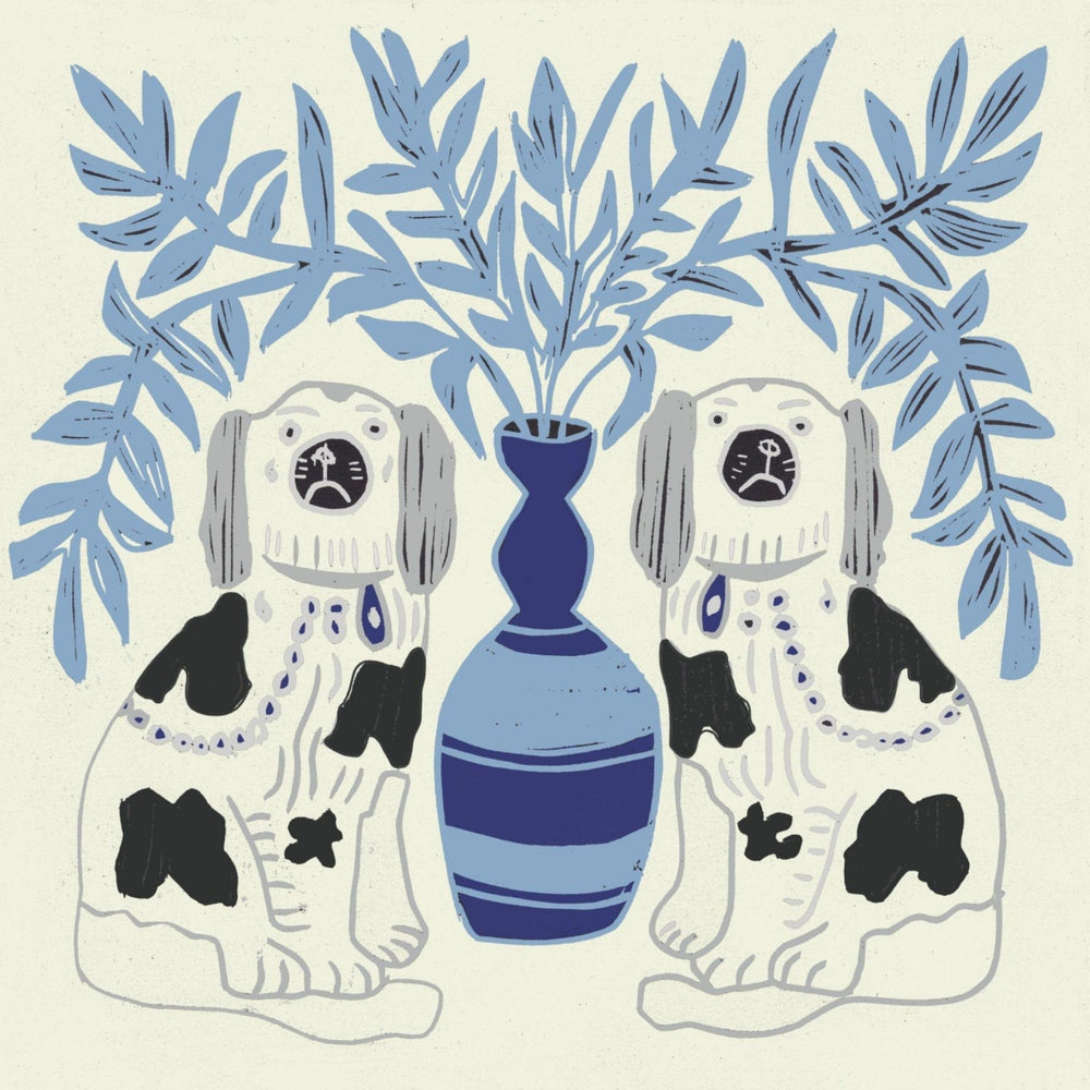 WALLPAPER SAMPLE Pair of Dogs Wallpaper - Delft Blue