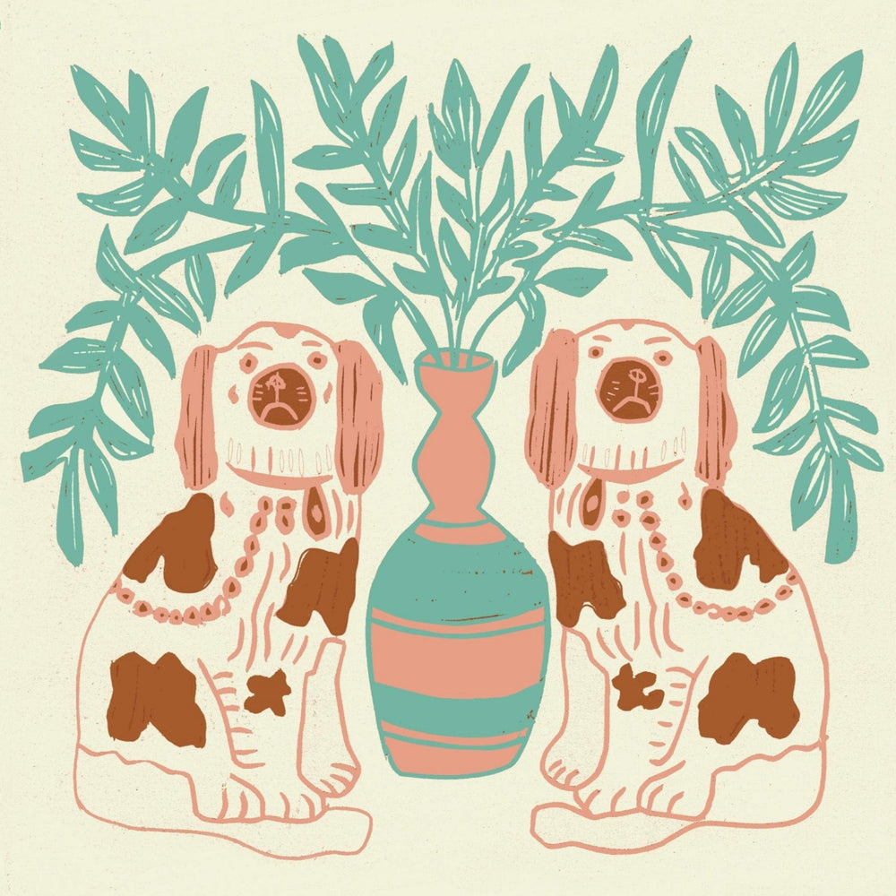 WALLPAPER SAMPLE Pair of Dogs Wallpaper - Vintage Brown