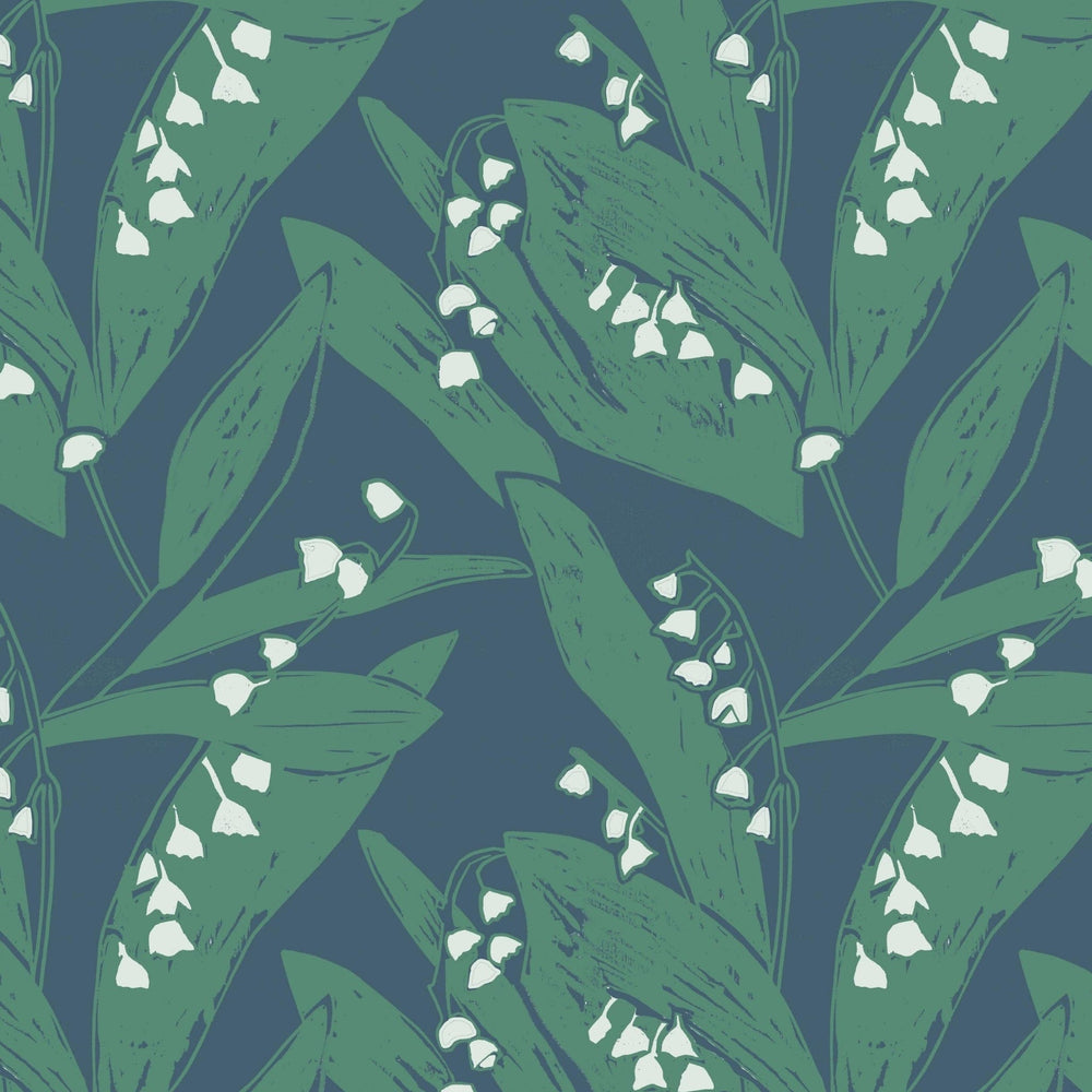 WALLPAPER SAMPLE Lily of the Valley Wallpaper- Leaves at Midnight