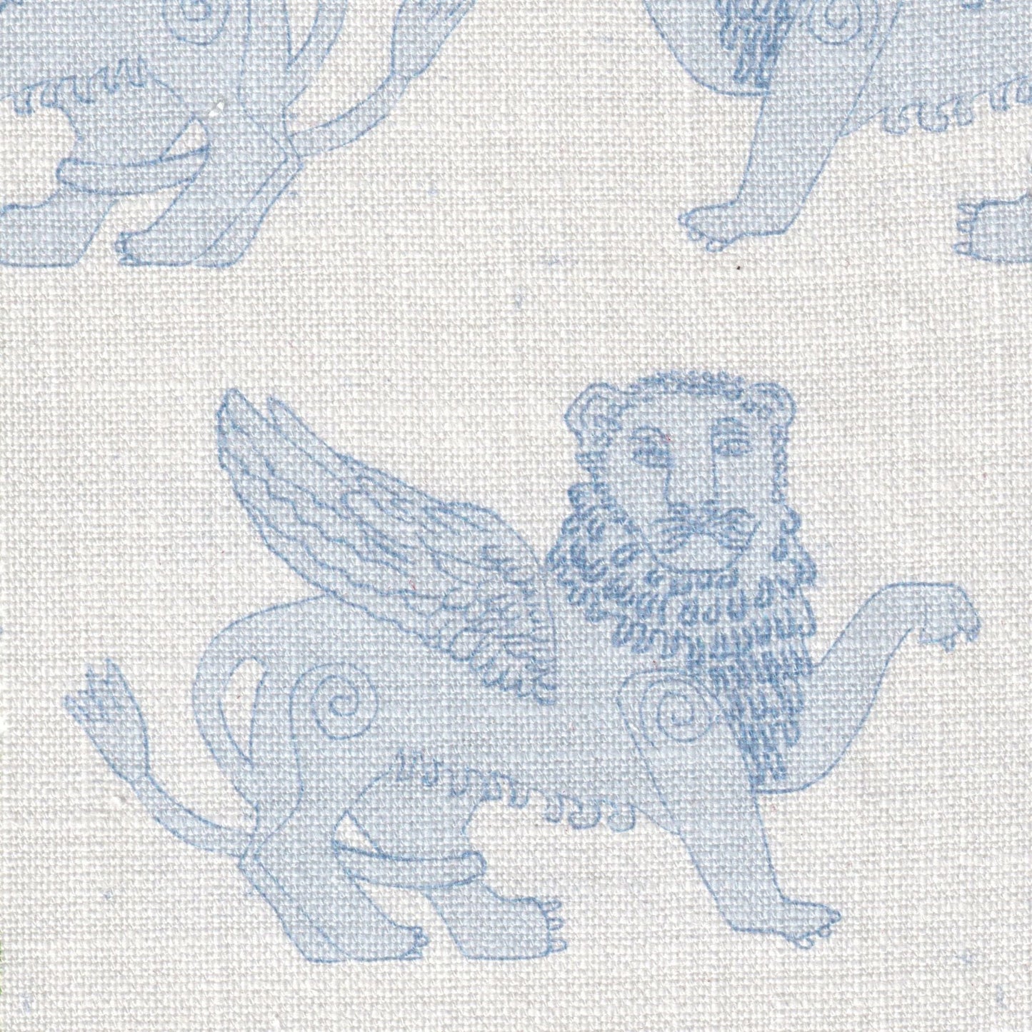 LINEN SAMPLE - Small scale repeat Winged Lion Linen - Delft Blue