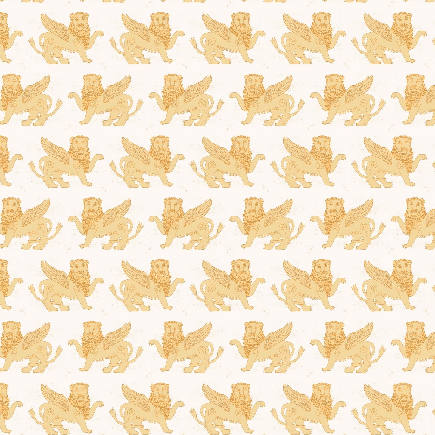 WALLPAPER ROLL - Large Scale Repeat Winged Lion Wallpaper - Mustard